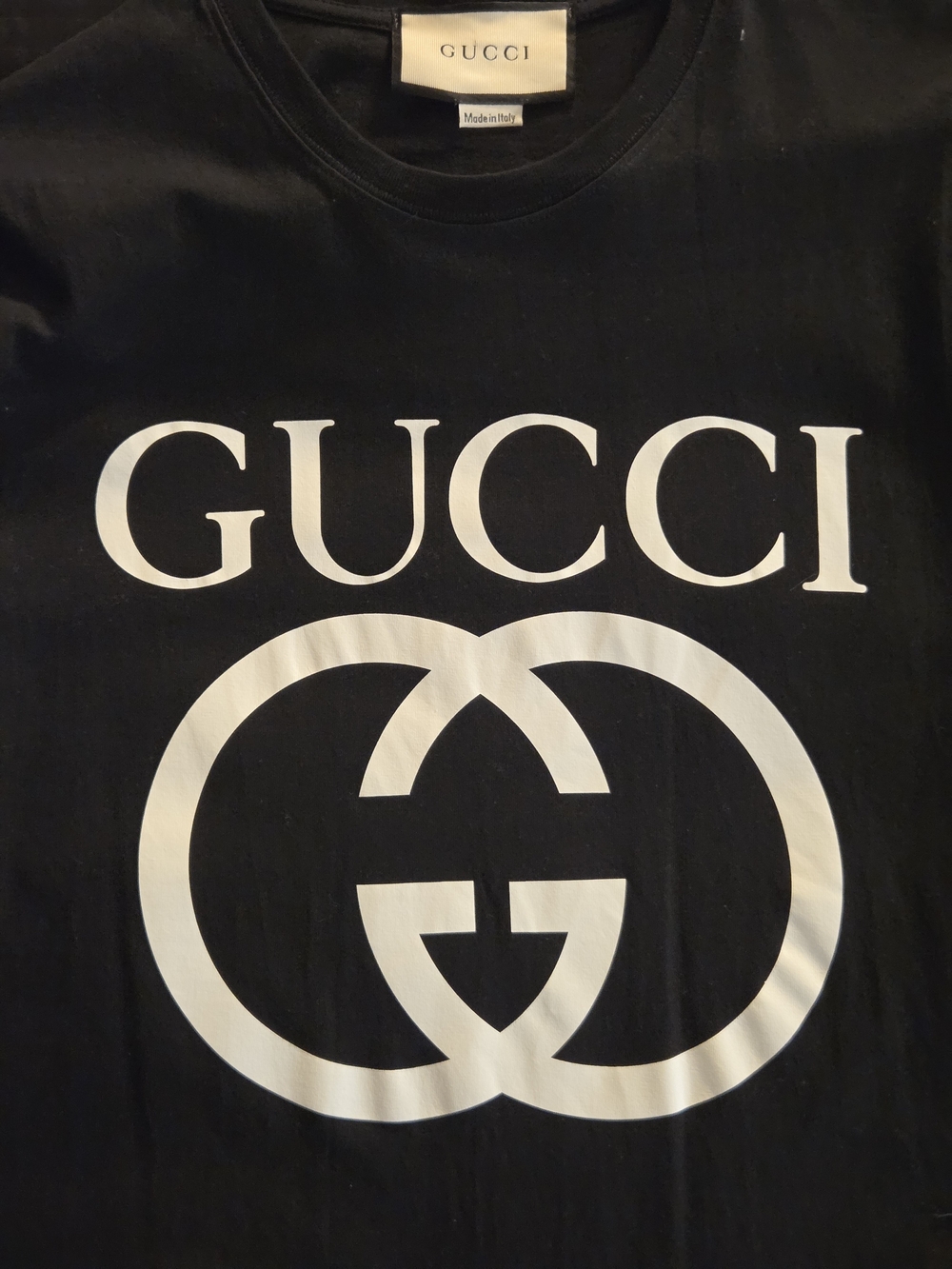 Gucci Black Short-Sleeve Tee with White Logo